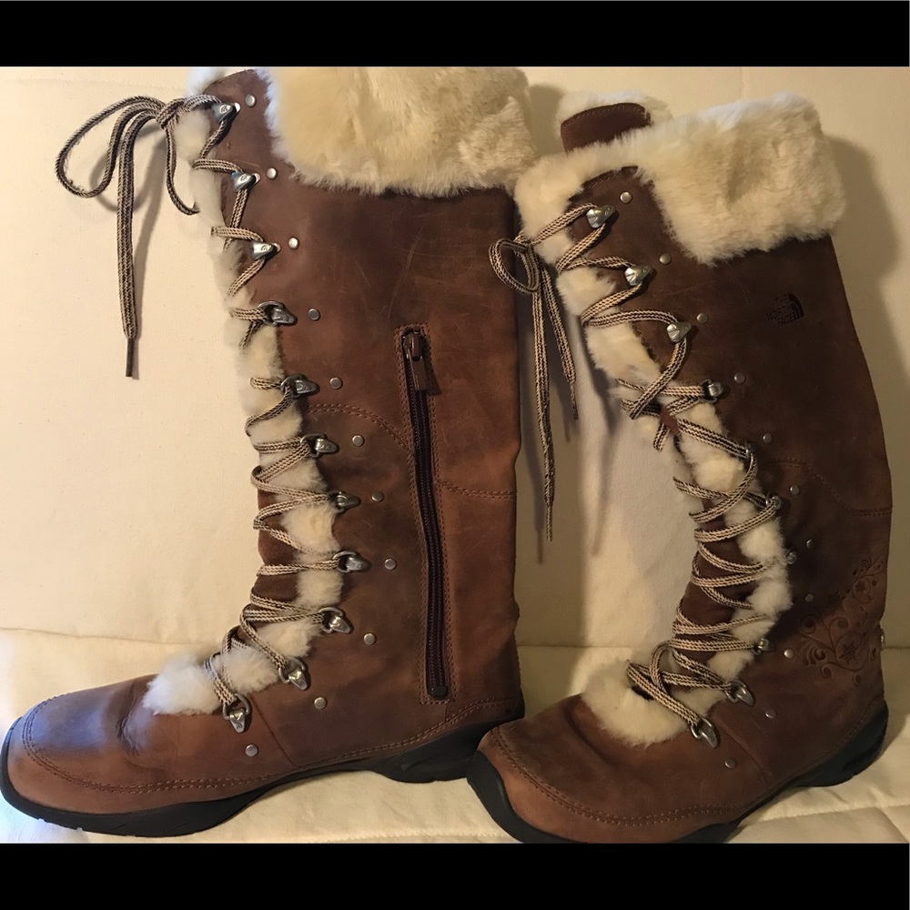 The North Face Brown Shearling Lace-Up Winter Boots